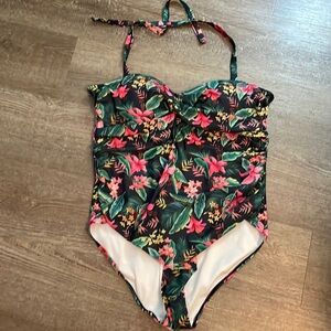Simply Fit Tropical-Print One-Piece Swim Suit XXL